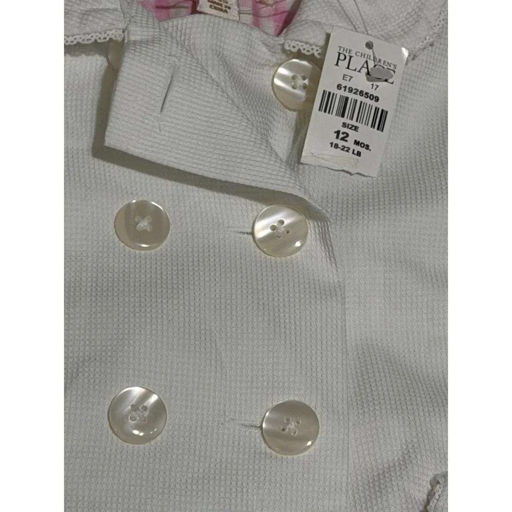 The Childrens Place Girls White Seersucker Trench Coat Pink Gingham 12M  NWT